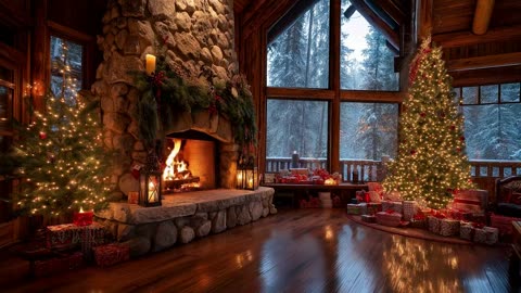 Cozy Christmas Songs With Crackling Fireplace - Relaxing