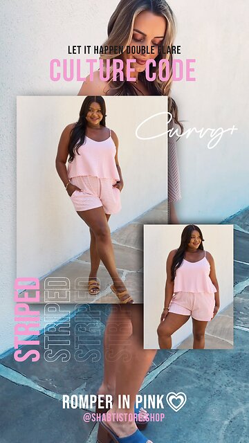 Culture Code Let It Happen Slim+Curvy+ Double Flare Striped Romper in Pink💗