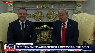 Trump takes questions from media while meeting with Polish President
