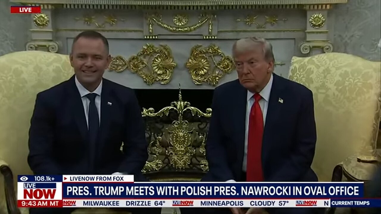 Trump takes questions from media while meeting with Polish President