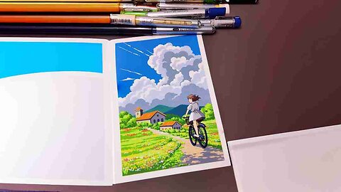 Acrylic marker hand-painted a little girl riding a bicycle, let's draw together #drawing