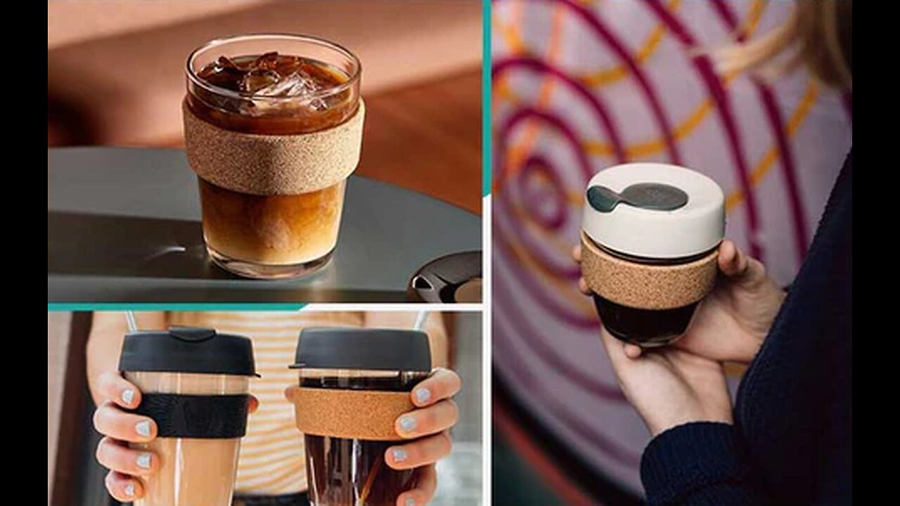 Reusable & Portable Glass Coffee Cup With Lid & Sleeve, For Home, Travel & More