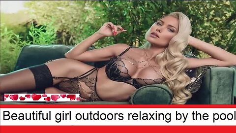 Beautiful girl outdoors relaxing by the pool