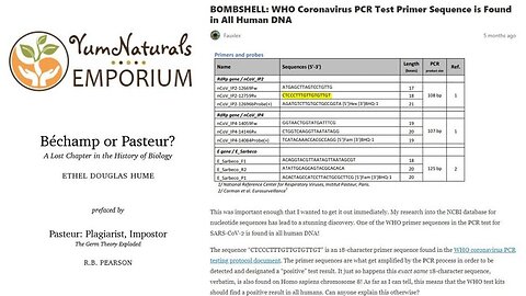 [Aug 20, 2020] Bombshell Evidence that COVID RNA Base Pairs are Identical to Chromosome 8 Human DNA [YumNaturals Emporium]