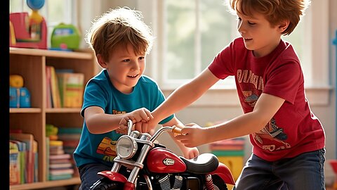 Cousins ​​were fighting over playing mini Vespa motorbikes