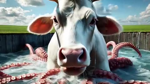 The cow covered in millions of octopus 😭 rescue team saved her , #ai #trending #rescue #cow
