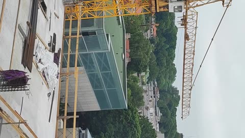Tower crane operator climbs to the cabin — real experience