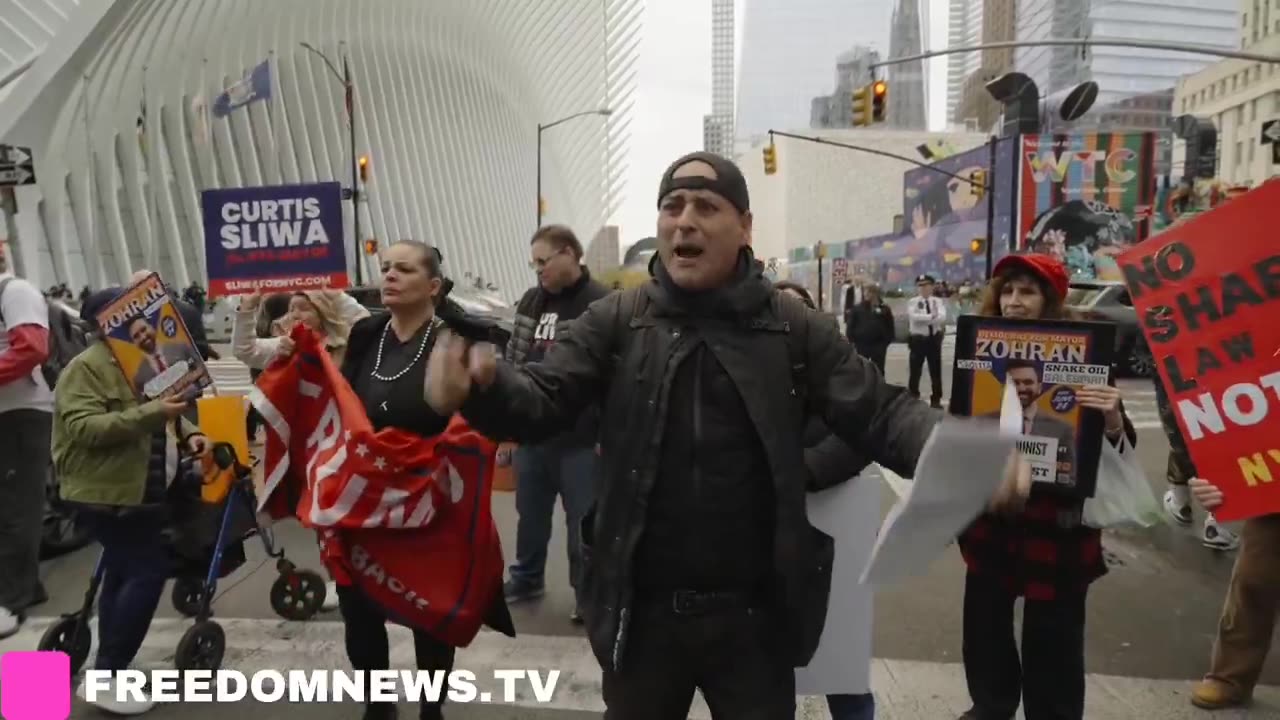 Video shows protesters outside New York City 9/11 Memorial. "Say No to Zohran Mamdani".