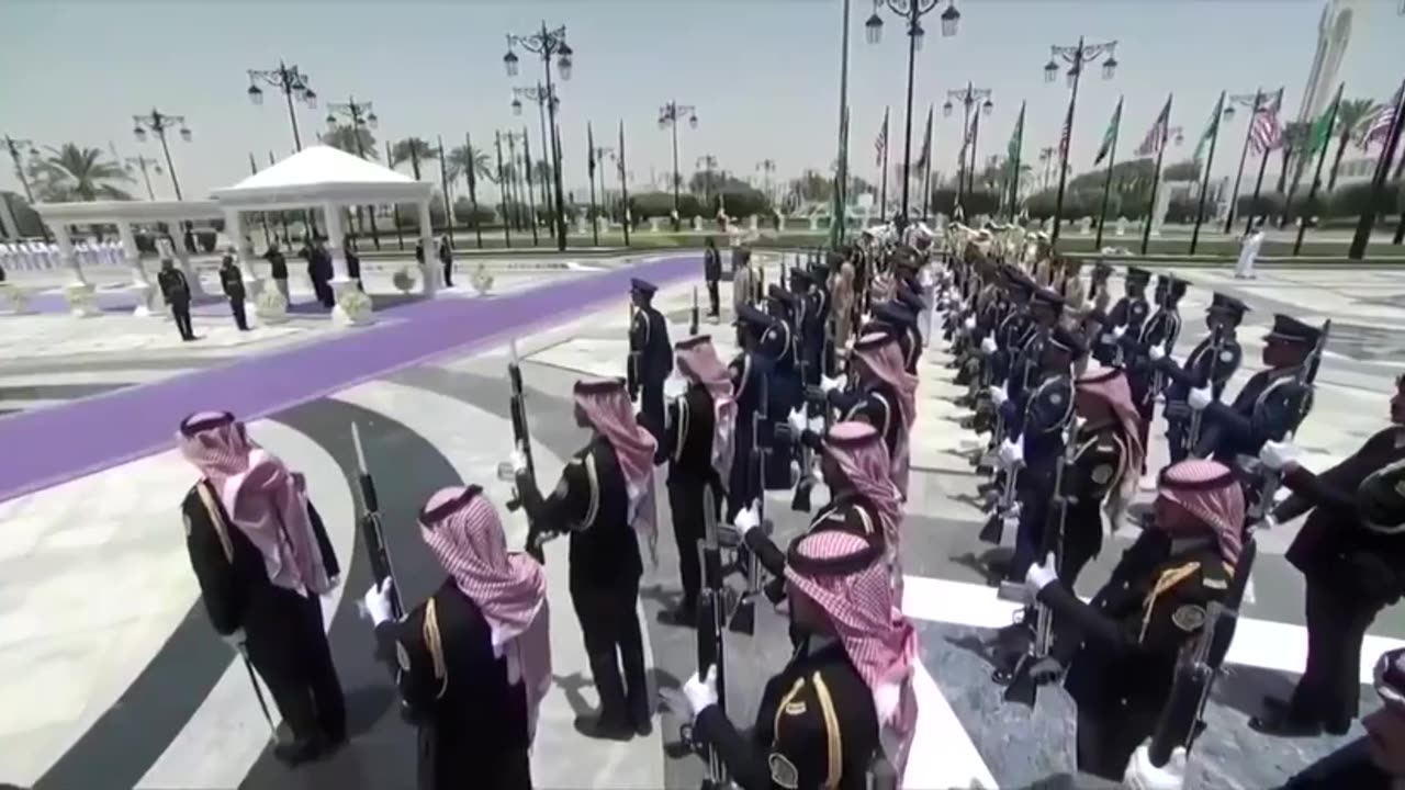 POTUS salutes as The Star-Spangled Banner is played outside the Saudi Royal Court in Riyadh