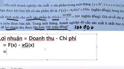 Đề chính thức: Nếu một doanh nghiệp sản xuất x sản phẩm trong một tháng