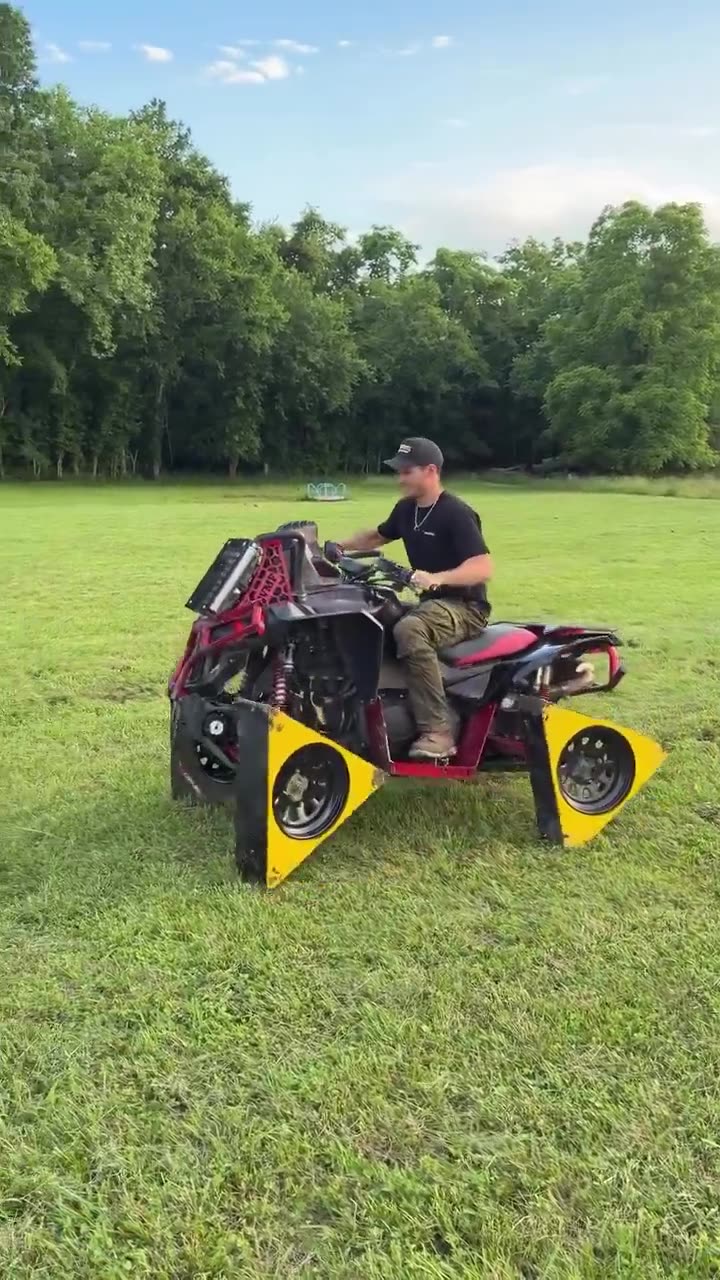 Triangle-wheeled quad-bike test ride