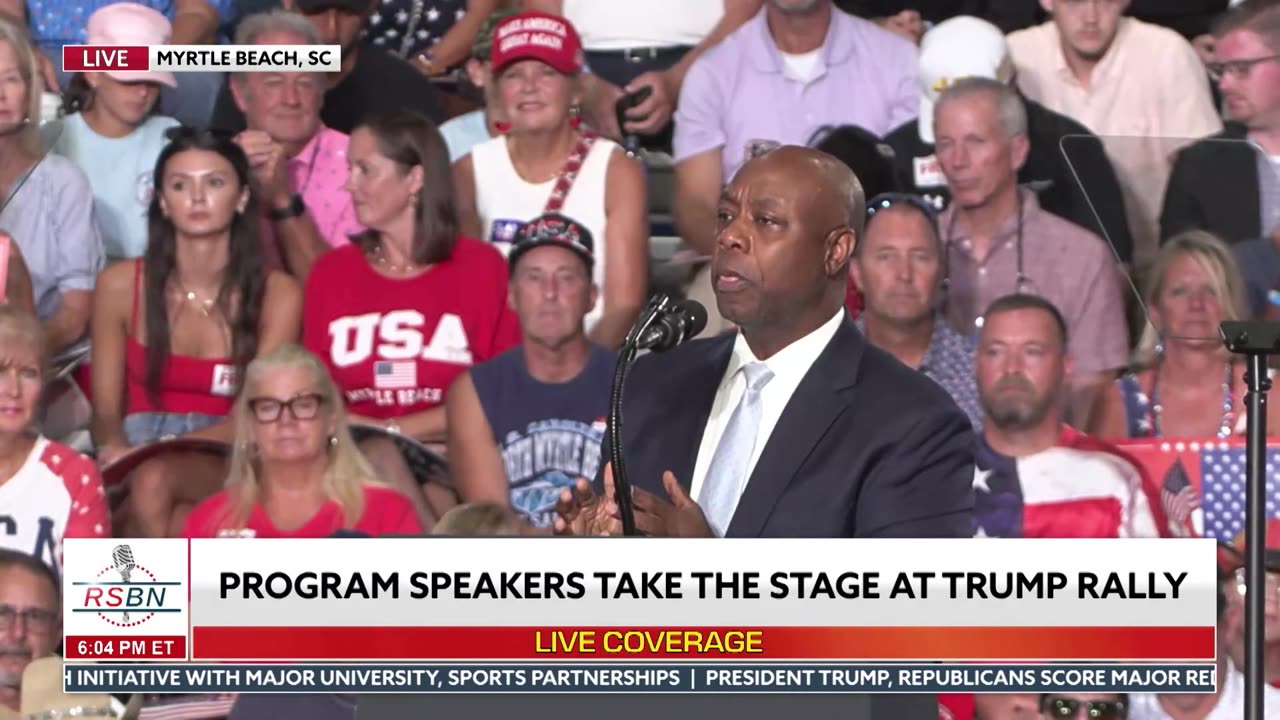 Senator Tim Scott Hypes up the Myrtle Beach Crowd as They Await President Trump - 08/21/26 thumbnail