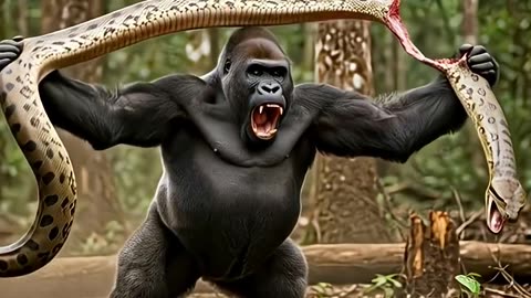 Baby Gorilla Attacked by Anaconda‼️Ends in Shock! #gorilla #anaconda