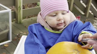 Baby Kayla Decorates a Pumpkin | Halloween Craft Time