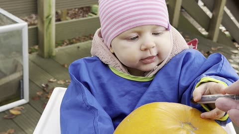 Baby Kayla Decorates a Pumpkin | Halloween Craft Time