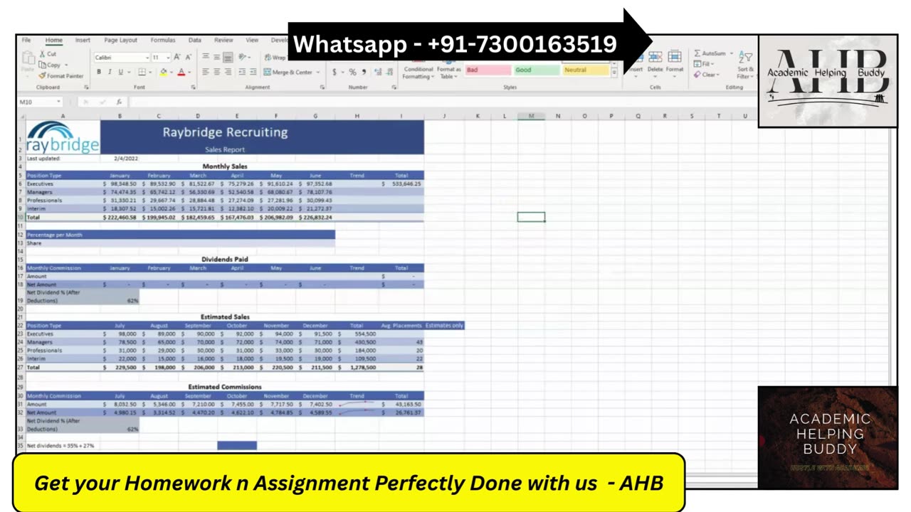Excel Module 3 SAM Project 1a | Raybridge Recruiting | #shellycashman #cengage #samproject