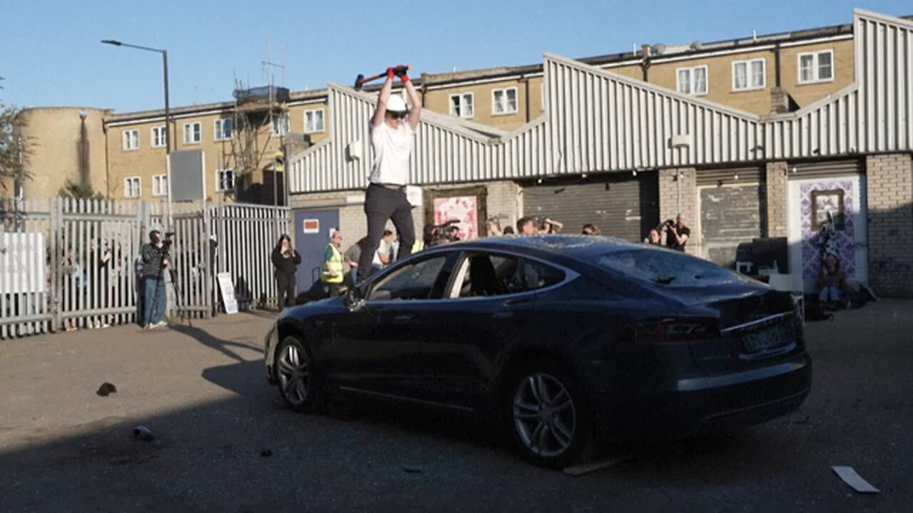 London activists destroy Tesla in anti-Elon Musk protest
