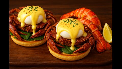 FlavorVille™ Soft-Shell Crab Benedict with Lobster Tails | Luxury Brunch Feast