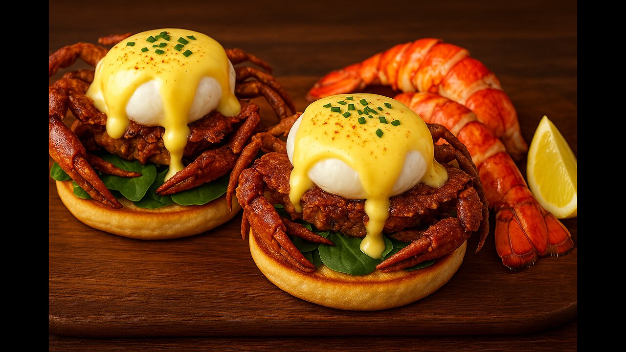 FlavorVille™ Soft-Shell Crab Benedict with Lobster Tails | Luxury Brunch Feast
