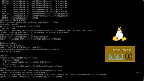 compiling GNU/Linux kernel 6.16.1 on AMD Ryzen 9 7945HX
