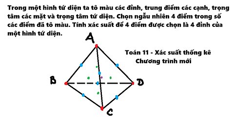 Toán 11: Xác suất: Trong một hình tứ diện ta tô màu các đỉnh, trung điểm các cạnh, trọng tâm các