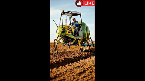 A tractor that looks like a worm is plowing a farmer's field. AI generate funny cartoon video