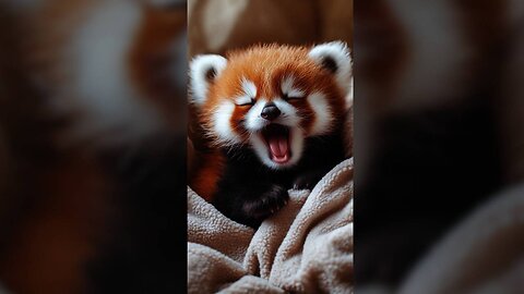 Cute Baby Red Panda Waking Up & Yawning!