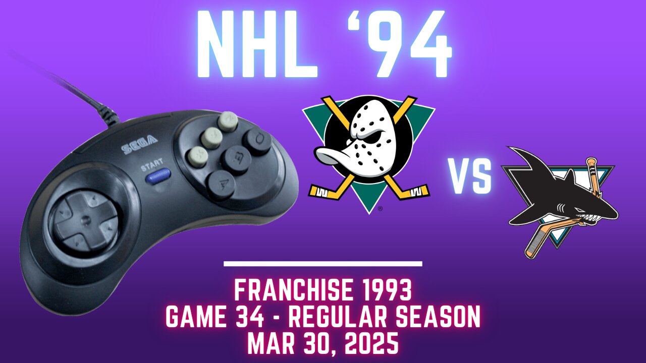 NHL '94 Franchise League (1993) - Ducks at Sharks (Genesis) - Game 38
