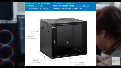 RackPath 9U Wall Mount Network Rack Cabinet – Quiet Cooling Fan, Locking Glass D