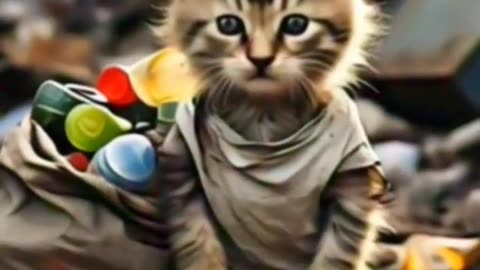 Poor Cat Living in The Landfill Trying to Become Rich #cat #kitten #hmminds