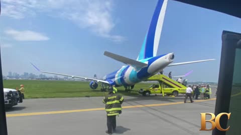 Plane skids of runway at Boston Logan