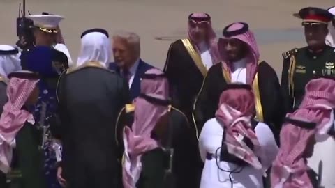 Saudi Crown Prince Mohammed bin Salman greets President Trump upon landing