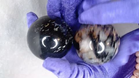 Choose Your Own 2 Black Tourmaline Spheres. One with Golden Healer and Fire Quartz Inclusions