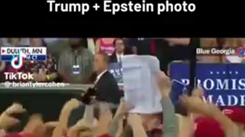 Trump not happy when someone at the rally holds up a photo of him & Epstein!!