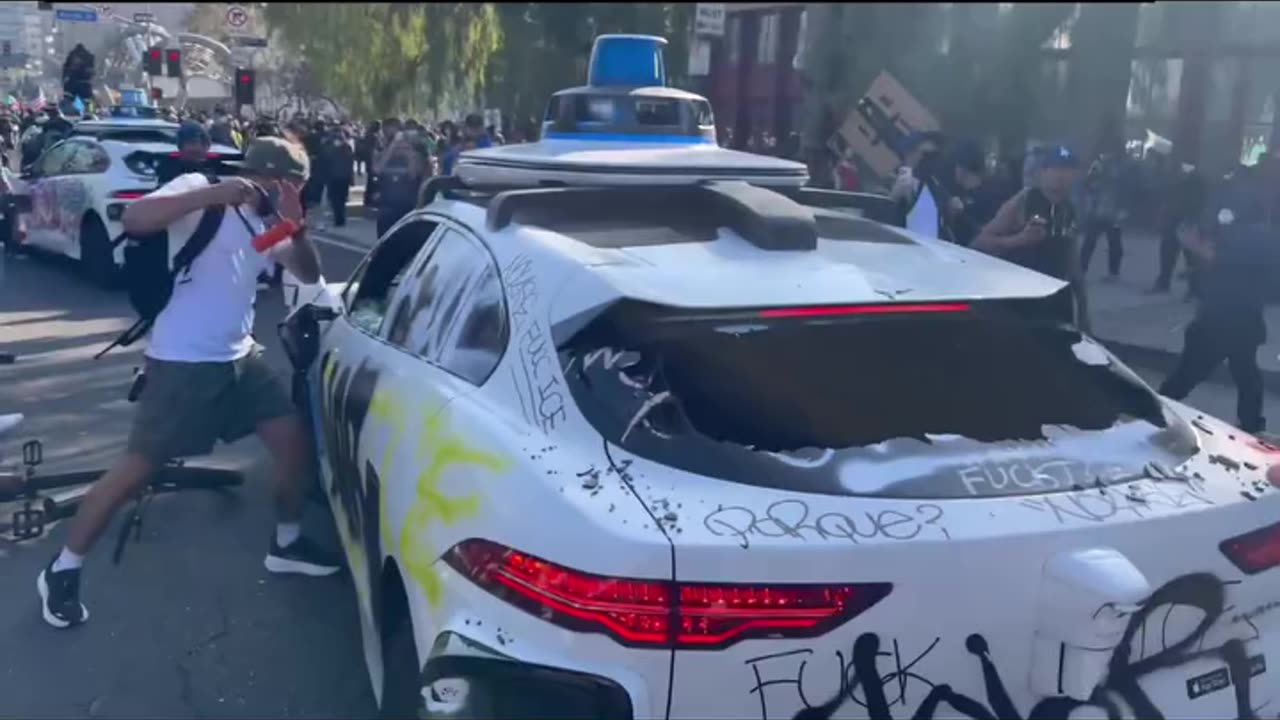 Waymo Self-Driving Cars Torched in LA Protests (June 8, 2025)