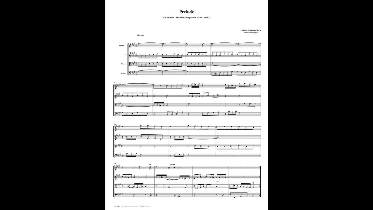 J.S. Bach - Well-Tempered Clavier: Part 1 - Prelude 15 (String Quartet)