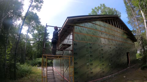 Building the Shop - Part 74 - Installing our First Couple Pieces of Soffit on the Shop