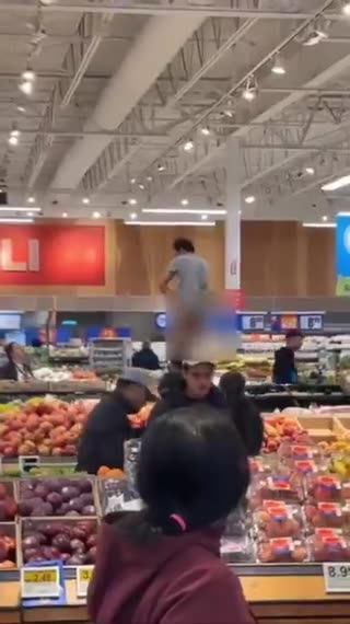 A man in Regina’s Golden Mile Superstore randomly stood up on some produce, stripped