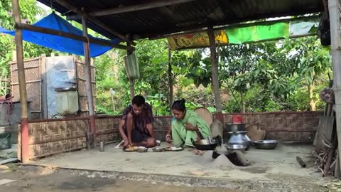 Rupchanda Fish Curry With brinjal Cooking & Eating By Our Village Mother and Son