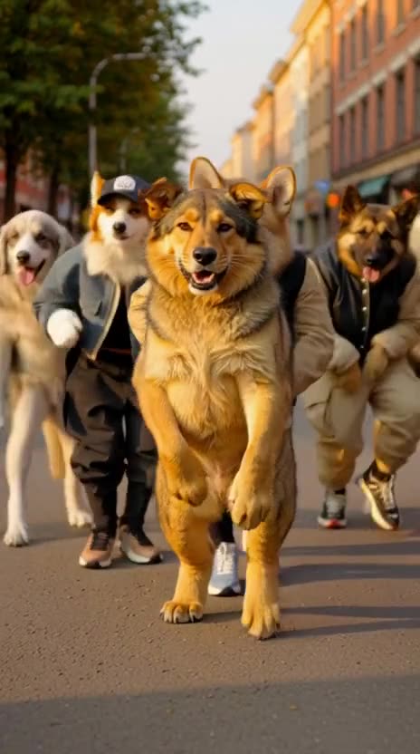 group of street dogs dancing