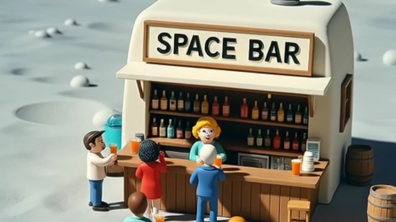 Minimalist Claymation "Space Bar" on the Moon | Aerial View
