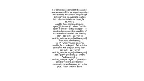 How to get just the version of the software when using ansible_facts.packages[&quot;zabbix-agent&qu