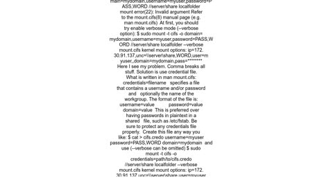 Mount CIFS Credentials File has Special Character