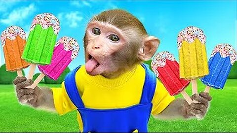 KiKi Monkey playing with Colorful Ice Cream Vending Machine