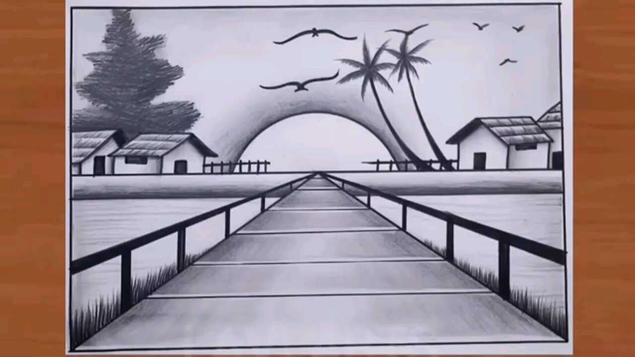 How to draw a beautiful scenery....#viralvideo