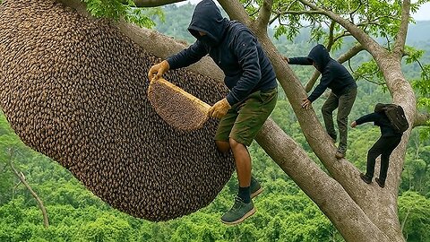 Giant Tree, Wild Bees, and No Fear - Real Jungle Honey Harvest!