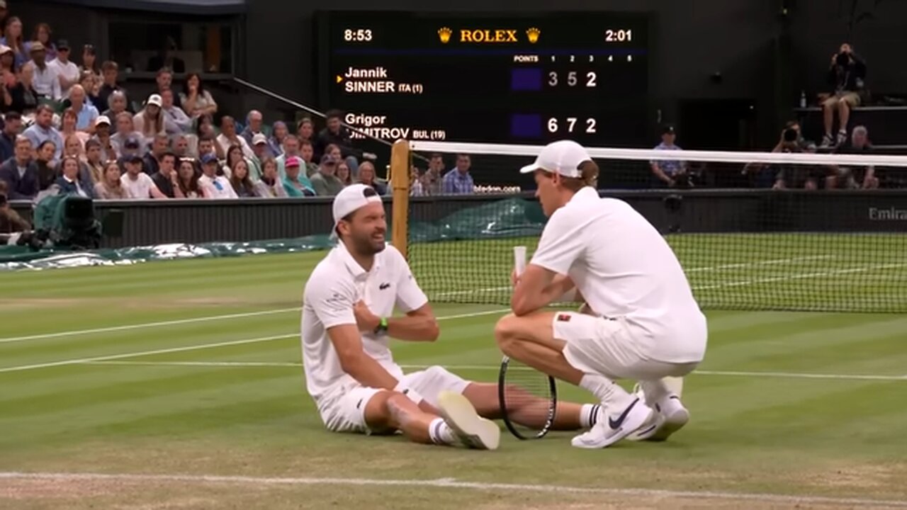 Sinner shows incredible sporting values as he comforts Dimitrov after his injury | Wimbledon 2025