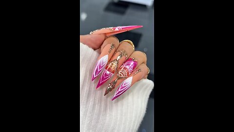 Luxury Dark Pink & White Almond Nails Art | Beautiful Long Nail Design Ideas 2025