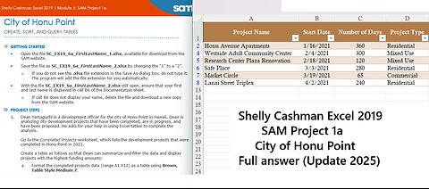 Shelly Cashman Excel 2019 | Module 6: SAM Project 1a | City of Honu Point -(Update 2025)