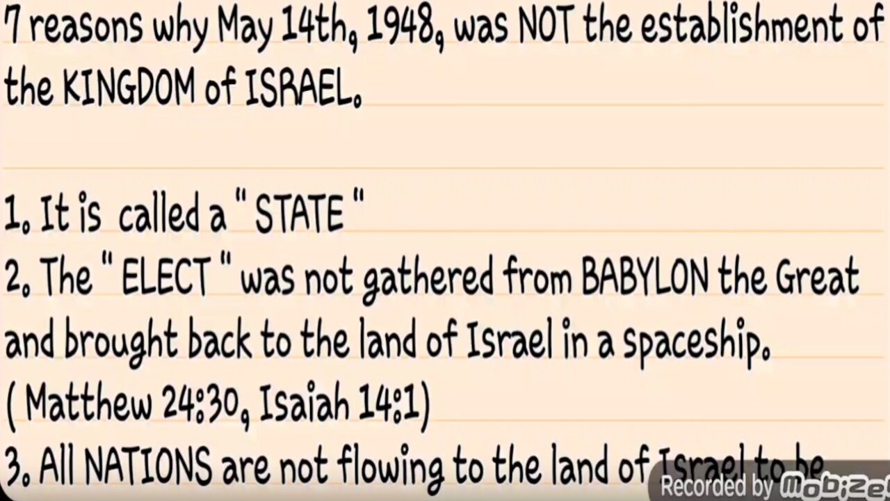 7 reasons why May 14th, 1948, was NOT the establishment of the KINGDOM of ISRAEL.